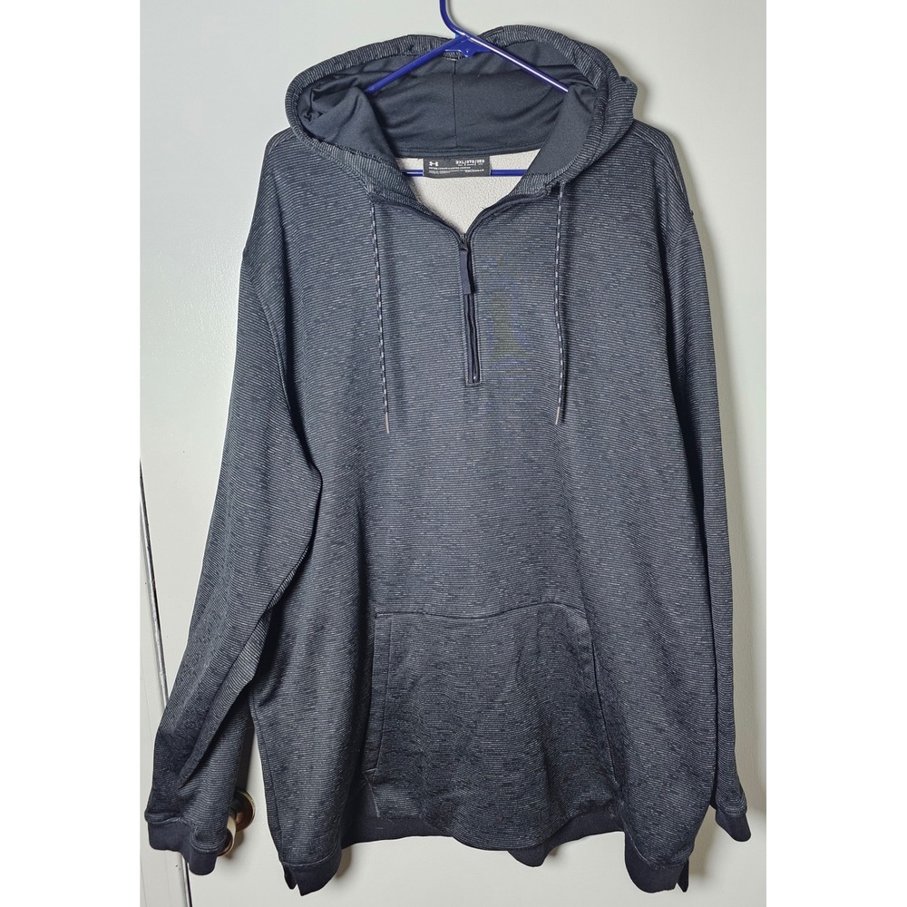 Under Armour ColdGear Mens Sz 3XL Tall Hoodie Quarter Zip Space Dye Gray Black